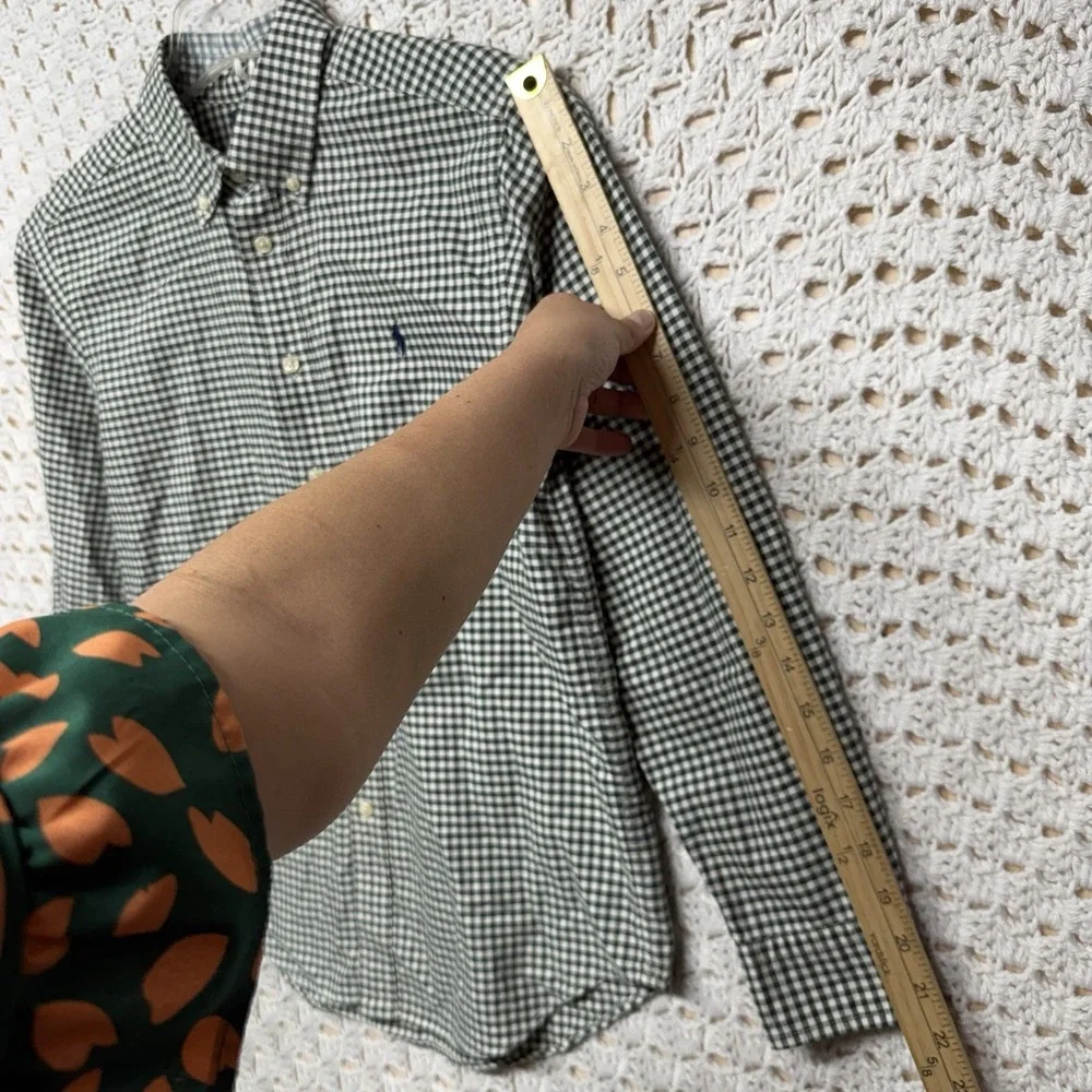 Ralph Lauren Boys Youth Shirt Sz L Olive Green Check Button-Down Long Slv Collar